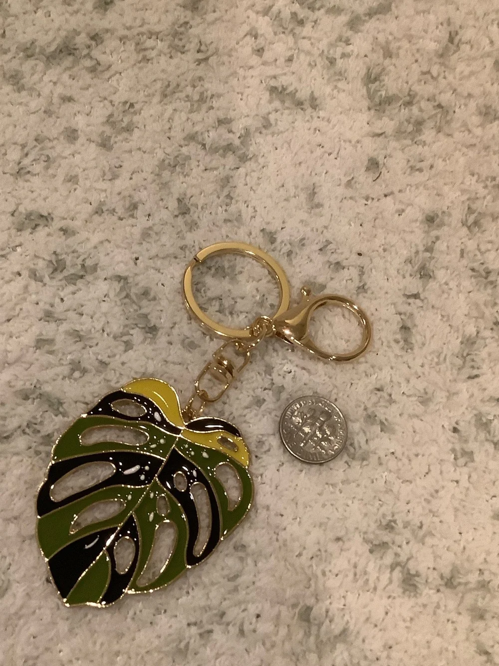 Tropical Monstera Philodendron Leaf Shaped Enamel Keychain Yellow & Green NWT